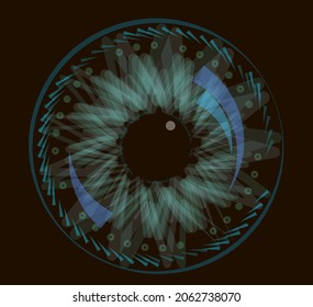 Techno-Auge einzeln auf schwarzem Hintergrund. Layered EPS10 Vektorgrafik.