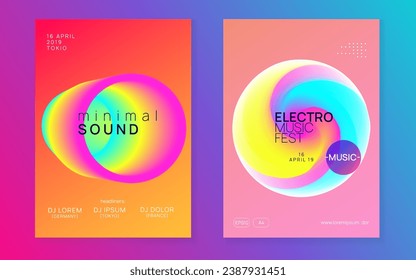 Festival Techno. Brillante Para Invitación. Vector De Neón Y Exposición. Afiche electrónico lineal. Patrón Geométrico Para El Diseño De Folleto. Pink And Blue Techno Fest