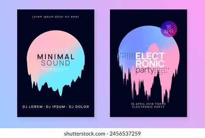 Techno Fest. Elegant Pattern For Brochure Layout. Club And Concert Template. Cool House Party. Wave Glitch For Invitation. Pink And Blue Techno Fest