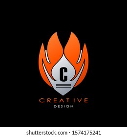 Techno Fire Letter C  logo.  Creative design concept fire shape with letter C logo for initial, business identity.