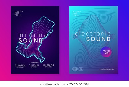 Techno Flyer. Blue Dance Banner. Discotheque Set. Music Trance Element. Festival Vector. Nightclub Beat Invitation. Pink Edm Background. Green Techno Flyer