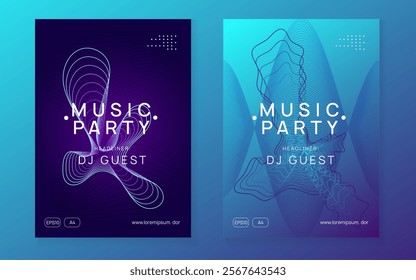 Techno Flyer. Blue Music Poster. Electronic Audio Illustration. Festival Cover. Sound Electro Template. Pink Party Magazine. Fest Set. Green Techno Flyer