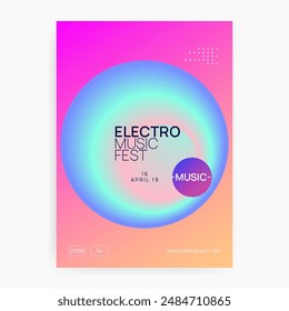Techno Flyer. Disco And Concert Template. Fun Art For Presentation. Creative Pattern For Cover Vector. Wave Music Poster. Pink And Blue Techno Flyer