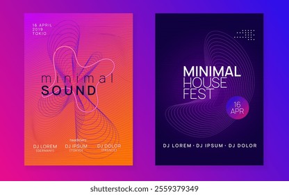 Techno Flyer. Fest Design. Concert Cover. Nightclub Beat Illustration. Party Electro Graphic. Violet Edm Poster. Green Discotheque Magazine. Pink Techno Flyer