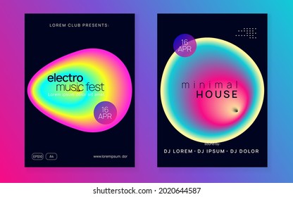 Techno Flyer. Graphic Pattern For Presentation Shape. Wave Art For Cover. Indie Electro Party. Trance And Discotheque Design. Pink And Blue Techno Flyer