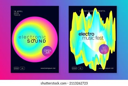 Techno Flyer. Holiday Pattern For Presentation Design. Music And Discotheque Vector. Indie Sound Event. Linear Effect For Brochure. Black And Pink Techno Flyer