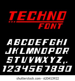Techno font Letters and numbers. Vector illustration 