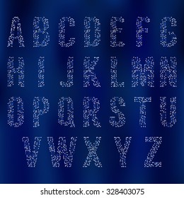 Techno font, Vector English alphabet with glowing lights