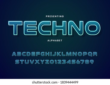 Techno Futuristic Font Type Custom Alphabet. Typography Technology Electronic Digital Game Music Future Creative Font.