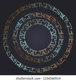 Techno futuristic round frames. Rusty metal backdrop. Decorative design elements, circle ornaments in tech style. Vector background
