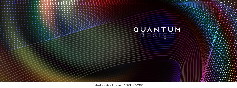 Techno  futuristic twisted dotted neon glowing waves. Big data flow concept. Abstract background vector template