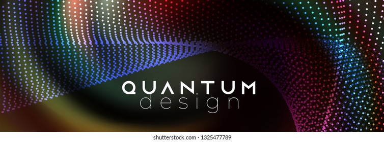 Techno  futuristic twisted dotted neon glowing waves. Big data flow concept. Abstract background vector template