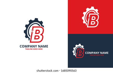 Techno Gear Initial Letter B logo Icon Template. Illustration vector graphic. Design concept gear and half circle shapes with Initial B Letter Logo Design. Perfect for corporate, technology, initial ,