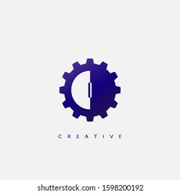 Techno Gear Initial Letter I logo icon. Vector design concept gear and half circle shapes with letter logo icon.