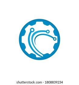 Diseño del logotipo vectorial del engranaje Techno. Este logotipo es adecuado para fábrica, industrial, tecnología, sitio web, digital, mecánico, rueda.