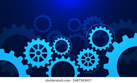 Rueda de engranaje Techno sobre fondo de tecnología azul. Diseño de concepto industrial de mecanismo moderno. Ilustración vectorial