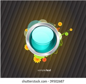 Techno glass button on floral background