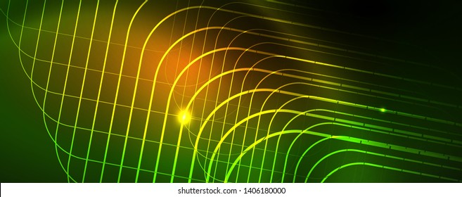 Fondo tecno brillante, plantilla oscura futurista con efectos de neón y formas simples