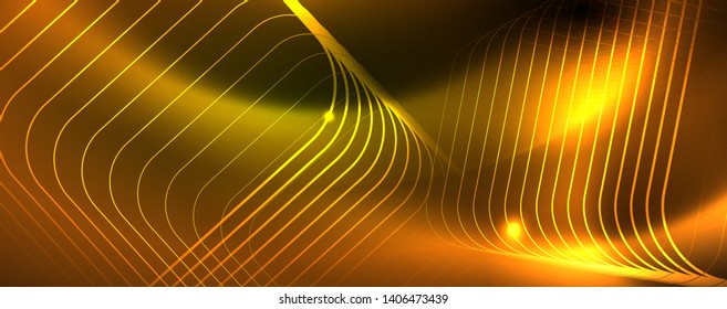 Techno glowing background, futuristic dark template with neon light effects and simple forms