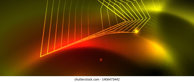 Fondo tecno brillante, plantilla oscura futurista con efectos de neón y formas simples