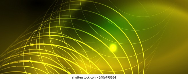 Techno glowing background, futuristic dark template with neon light effects and simple forms