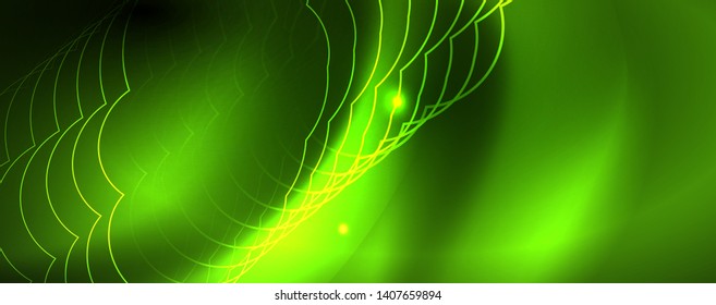 Techno glowing background, futuristic dark template with neon light effects and simple forms