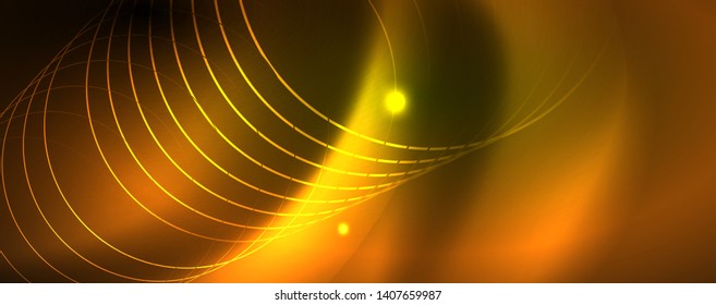 Techno glowing background, futuristic dark template with neon light effects and simple forms