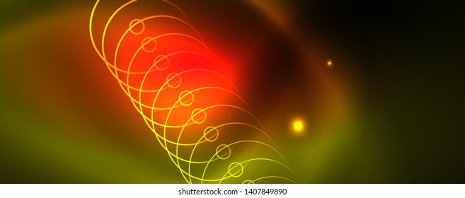 Techno glowing background, futuristic dark template with neon light effects and simple forms