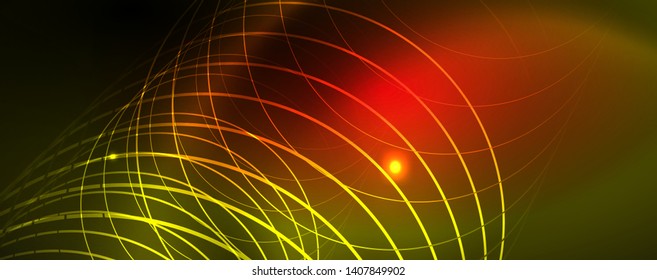 Techno glowing background, futuristic dark template with neon light effects and simple forms
