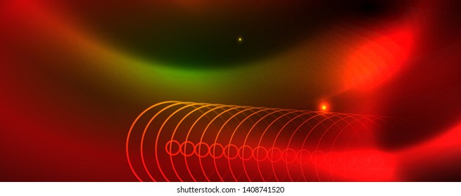 Techno glowing background, futuristic dark template with neon light effects and simple forms
