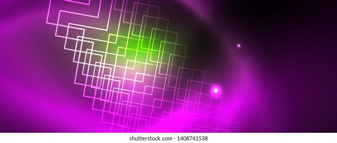 Techno-glühender Hintergrund, futuristische dunkle Vorlage mit Neonlicht-Effekten und einfachen Formularen