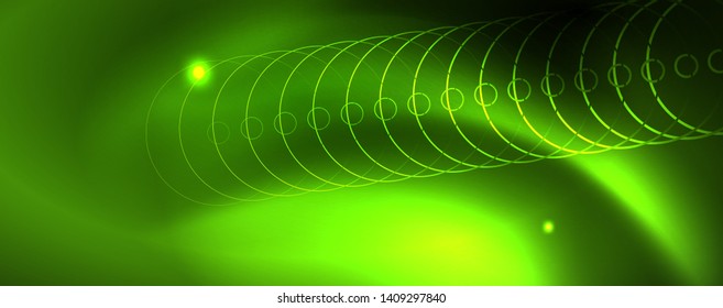 Techno glowing background, futuristic dark template with neon light effects and simple forms
