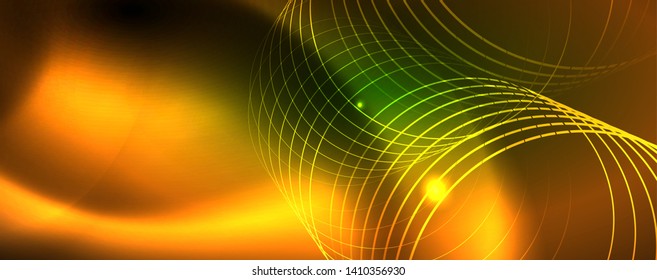 Techno glowing background, futuristic dark template with neon light effects and simple forms