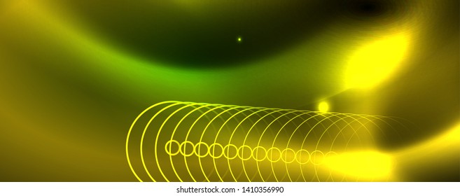 Techno glowing background, futuristic dark template with neon light effects and simple forms
