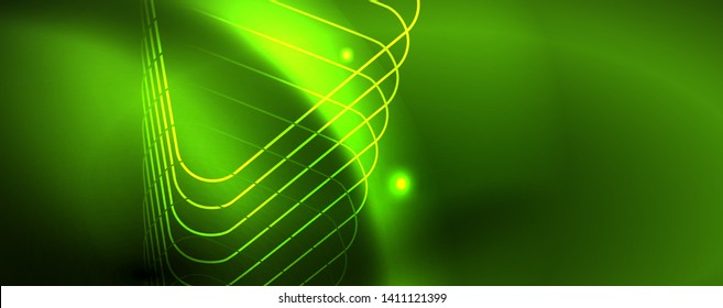 Fondo tecno brillante, plantilla oscura futurista con efectos de neón y formas simples