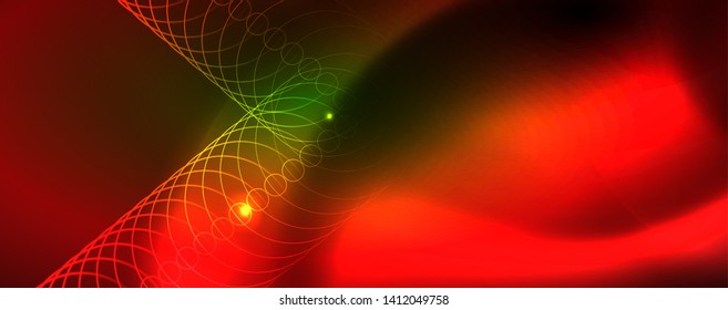 Techno glowing background, futuristic dark template with neon light effects and simple forms