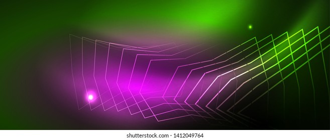 Techno-glühender Hintergrund, futuristische dunkle Vorlage mit Neonlicht-Effekten und einfachen Formularen