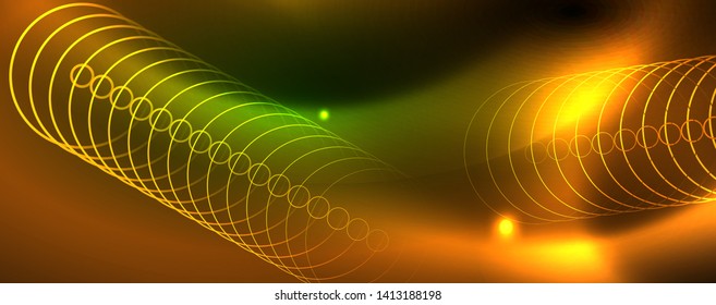 Techno glowing background, futuristic dark template with neon light effects and simple forms
