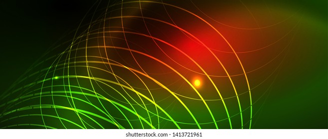 Fondo tecno brillante, plantilla oscura futurista con efectos de neón y formas simples