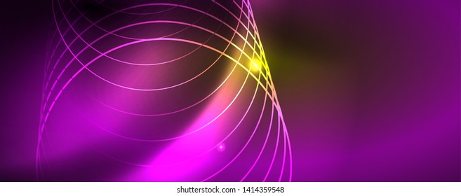 Techno glowing background, futuristic dark template with neon light effects and simple forms