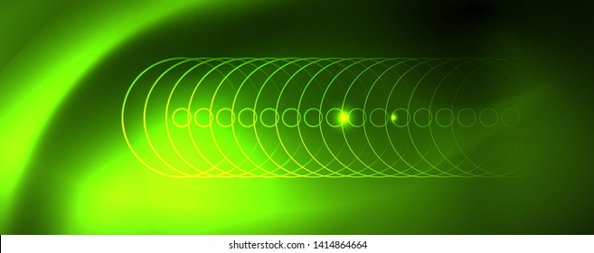 Techno glowing background, futuristic dark template with neon light effects and simple forms