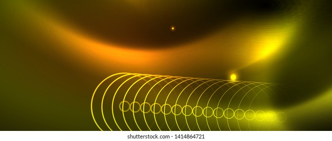 Techno glowing background, futuristic dark template with neon light effects and simple forms