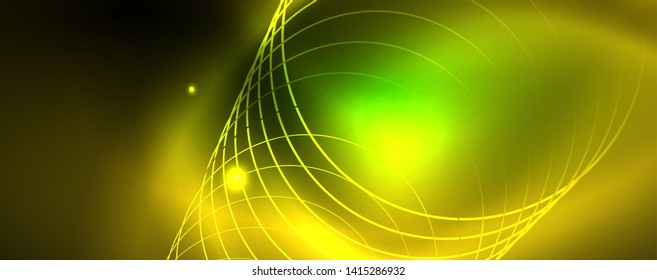 Techno glowing background, futuristic dark template with neon light effects and simple forms