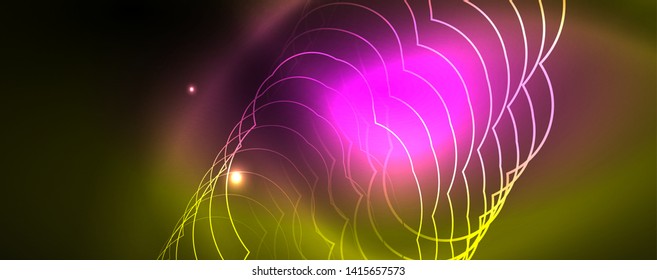 Techno glowing background, futuristic dark template with neon light effects and simple forms