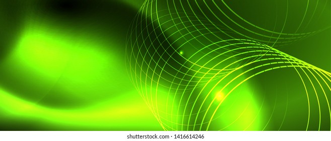 Fondo tecno brillante, plantilla oscura futurista con efectos de neón y formas simples