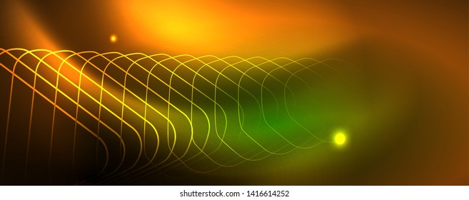 Techno glowing background, futuristic dark template with neon light effects and simple forms