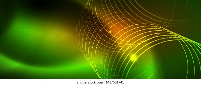 Fondo tecno brillante, plantilla oscura futurista con efectos de neón y formas simples