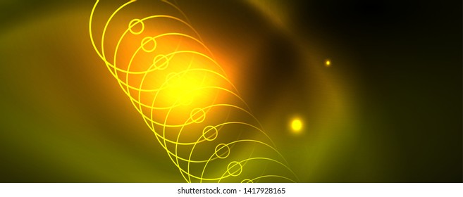 Techno glowing background, futuristic dark template with neon light effects and simple forms