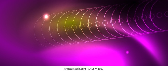 Techno glowing background, futuristic dark template with neon light effects and simple forms