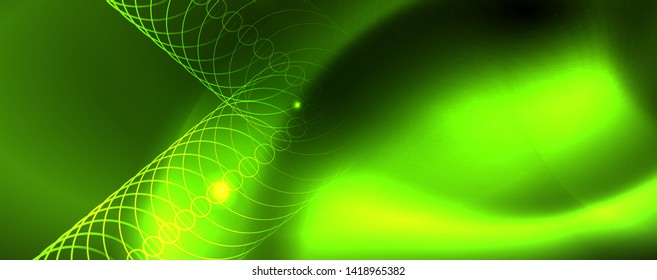 Techno glowing background, futuristic dark template with neon light effects and simple forms